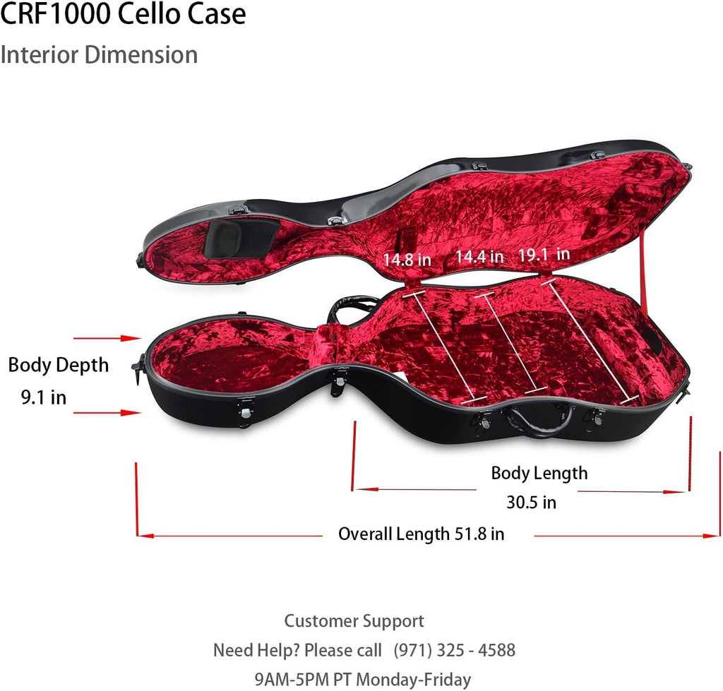 Crossrock Cello Case 4/4 Size, Fiberglass Hard Case with Backpack Straps and Wheels (red)