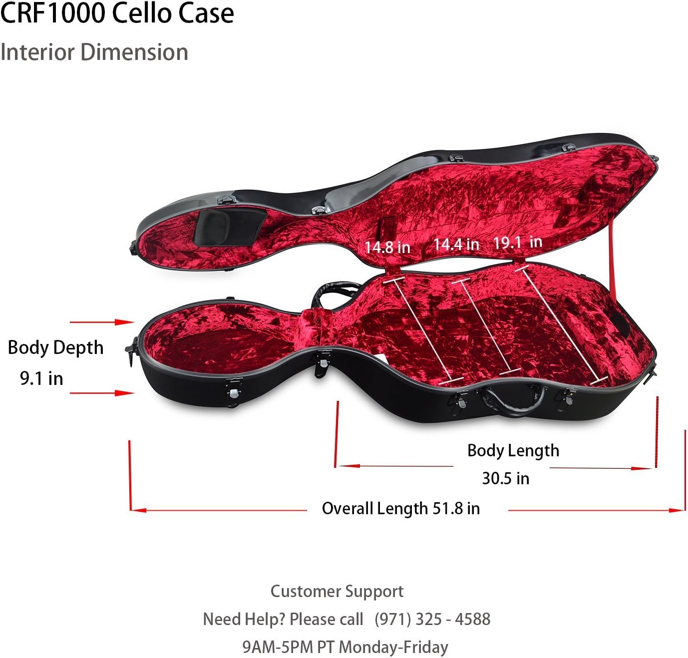 Crossrock Cello Case 4/4 Size, Fiberglass Hard Case with Backpack Straps and Wheels (red)