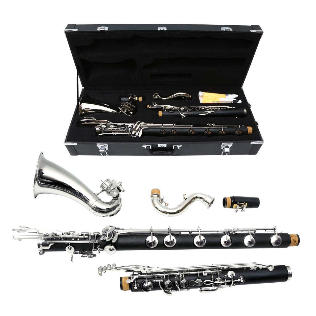 Professional Bass Clarinet Low C Bb Key Clarinet with Case Nickel Plated keys Advance Easy blowing (Low C)