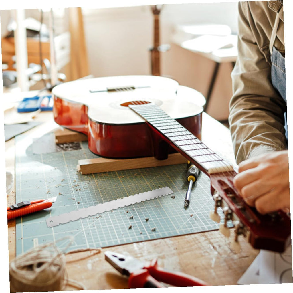 TOYANDONA Guitar String Action Gauge Ruler with Notched Radius Measurement Steel Luthier Tool for Electric Guitar Setup and String Height Adjustment