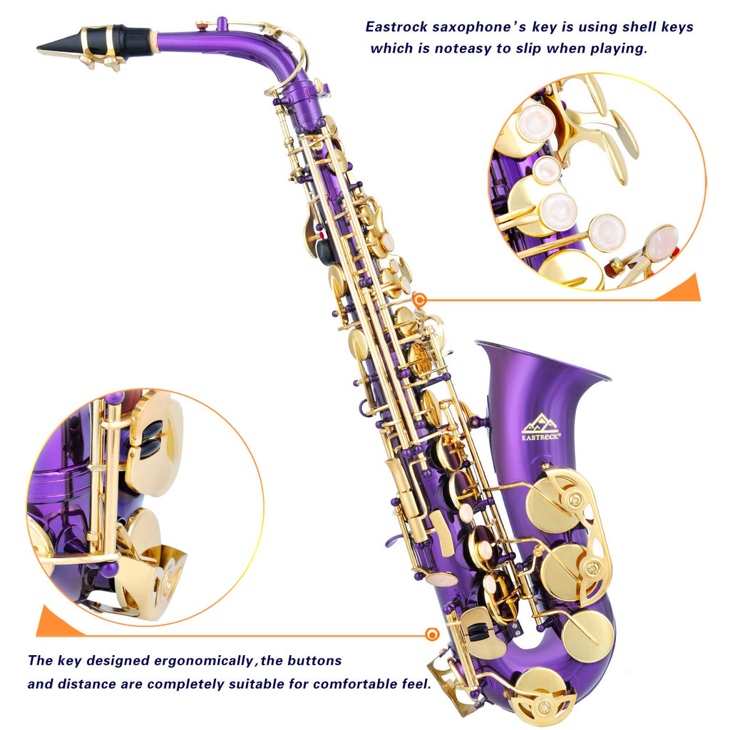 EASTROCK Black/Golden Alto Saxophone E Flat Sax Full Kit for Students Beginner with Carrying Case,Mouthpiece,Mouthpiece Cushion Pads,Cleaning Cloth&Cleaning Rod,White Gloves,Neck Strap