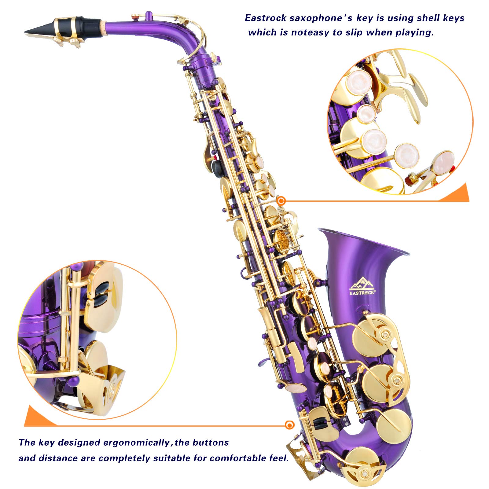 EASTROCK Black/Golden Alto Saxophone E Flat Sax Full Kit for Students Beginner with Carrying Case,Mouthpiece,Mouthpiece Cushion Pads,Cleaning Cloth&Cleaning Rod,White Gloves,Neck Strap