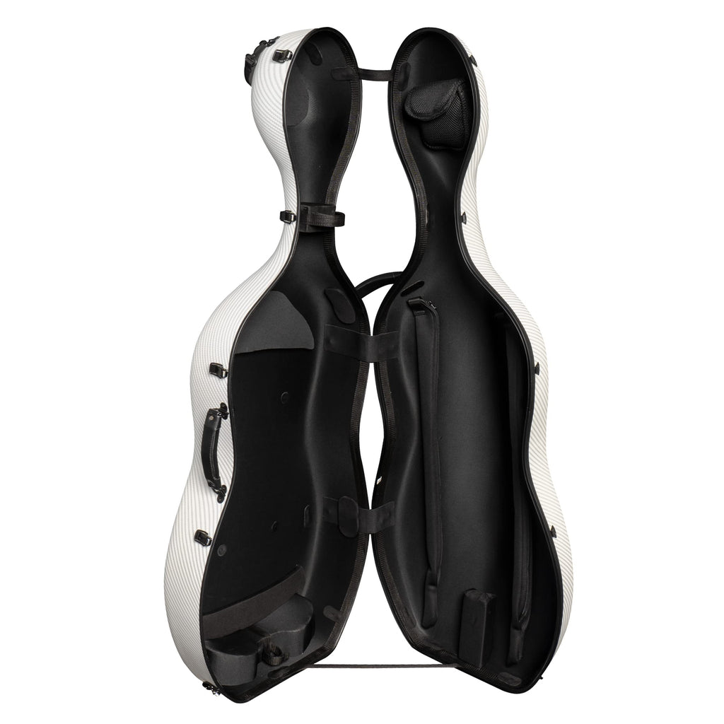 MI&VI Forte Series Hard Cello Case (Full Size) with Wheels — Polycarbonate Tough Shell Case for 4/4 Sized Cellos (White)