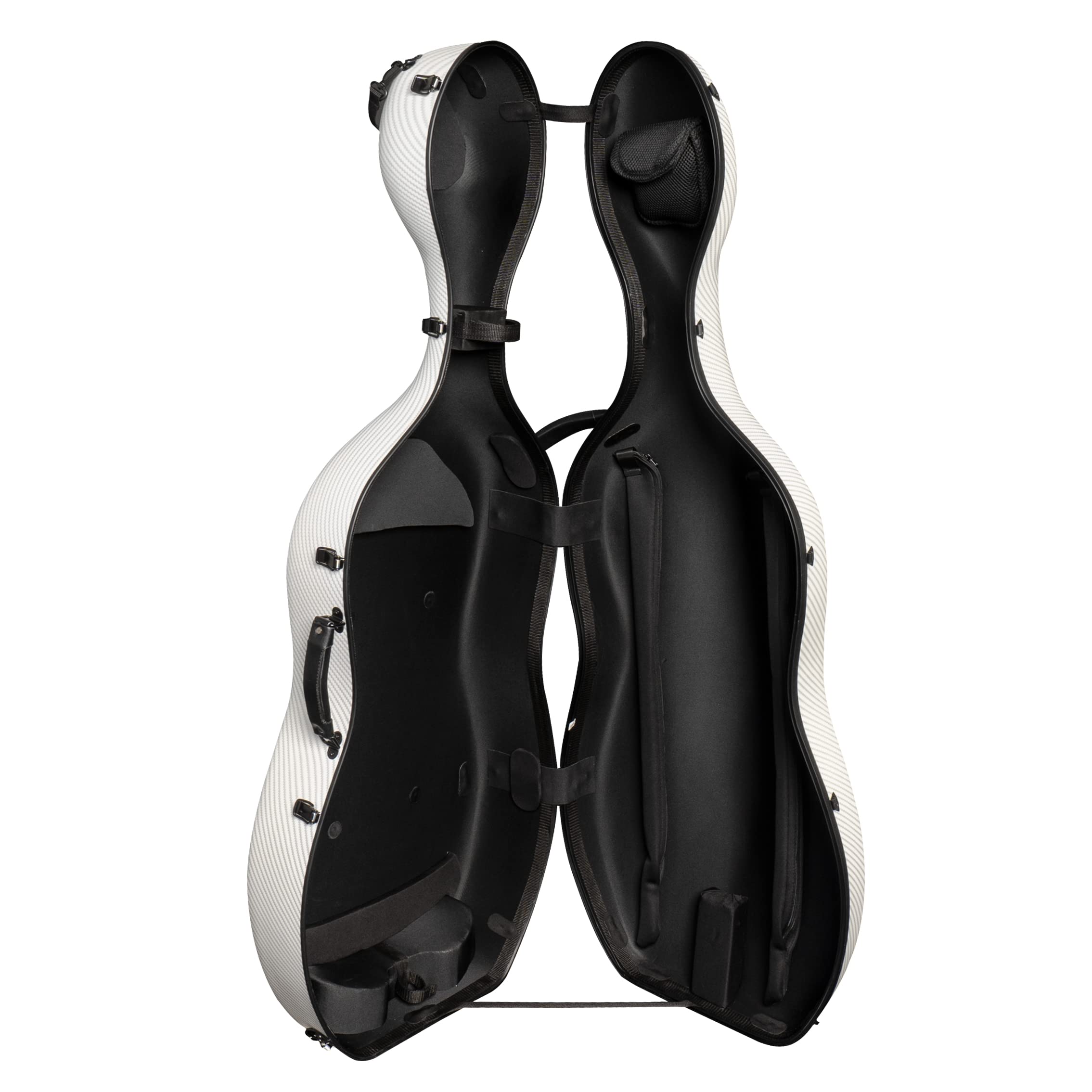 MI&VI Forte Series Hard Cello Case (Full Size) with Wheels — Polycarbonate Tough Shell Case for 4/4 Sized Cellos (White)
