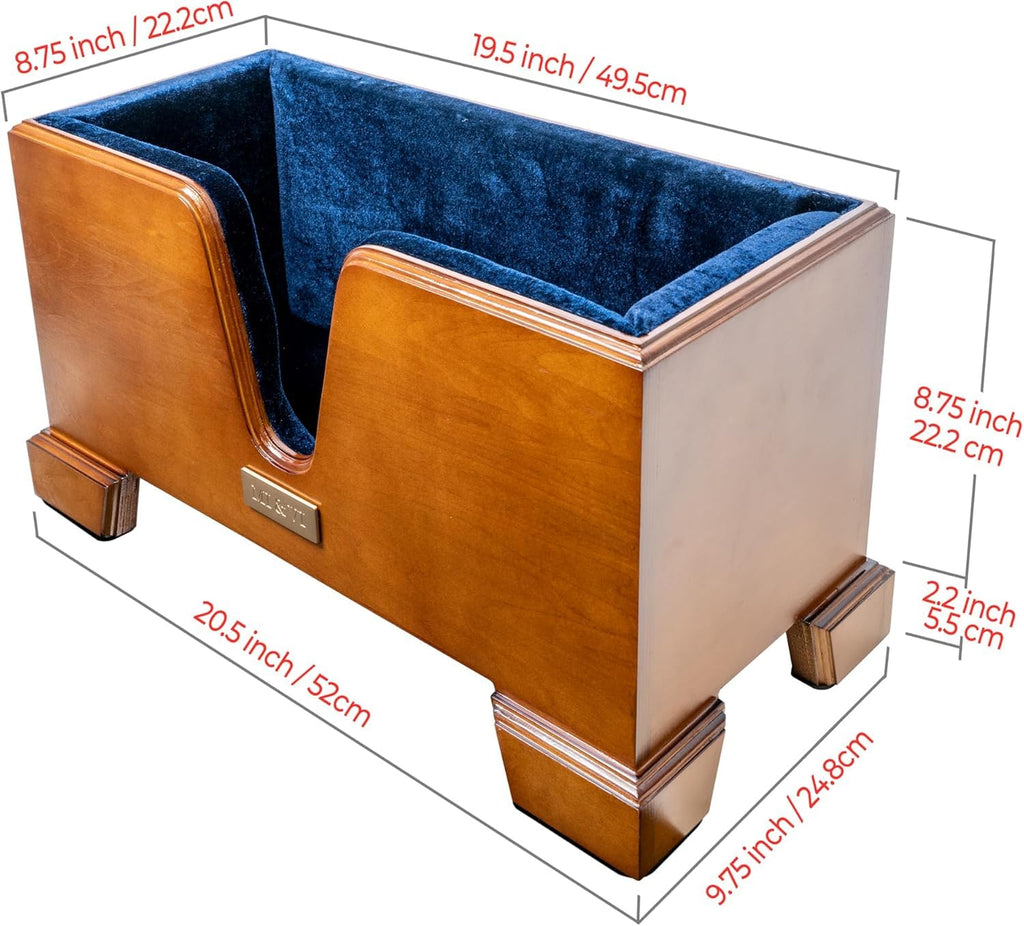 MI&VI Classic Wooden Cello Box Stand 4/4 Full Size - Burgundy Red Velvet Plush Cushion Wood Cello Stand with Bow Storage Holder Slot Included