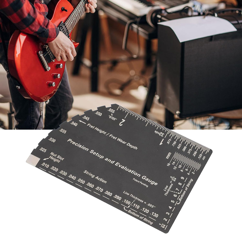String Action Gauge, Precision Stainless Steel Fret Ruler Multi-Purpose Luthier Tool for Electric Acoustic Bass Guitar Setup Maintenance and Repair by Musicians Technicians