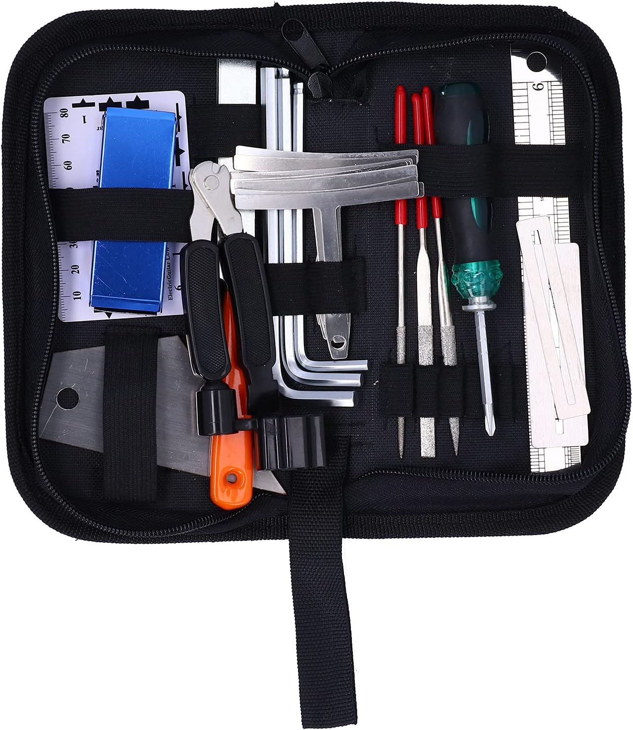 25Pcs Guitar Repairing Tools Kit Setup Kit Includes Carry Bag String Organizer Fingerboard Protector String Action Ruler Gauge for Guitar Ukulele Bass Mandolin Banjo