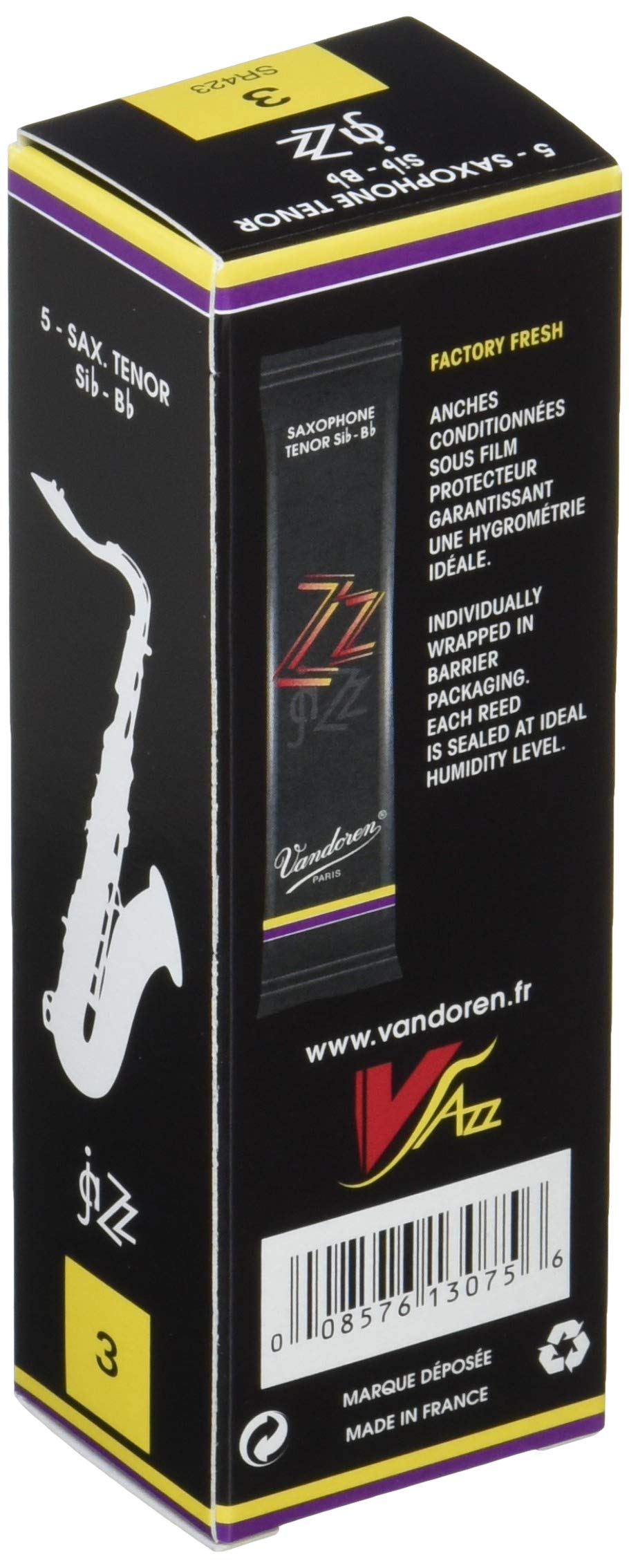 Vandoren SR4125 Alto Sax ZZ Reeds Strength 2.5; Box of 10