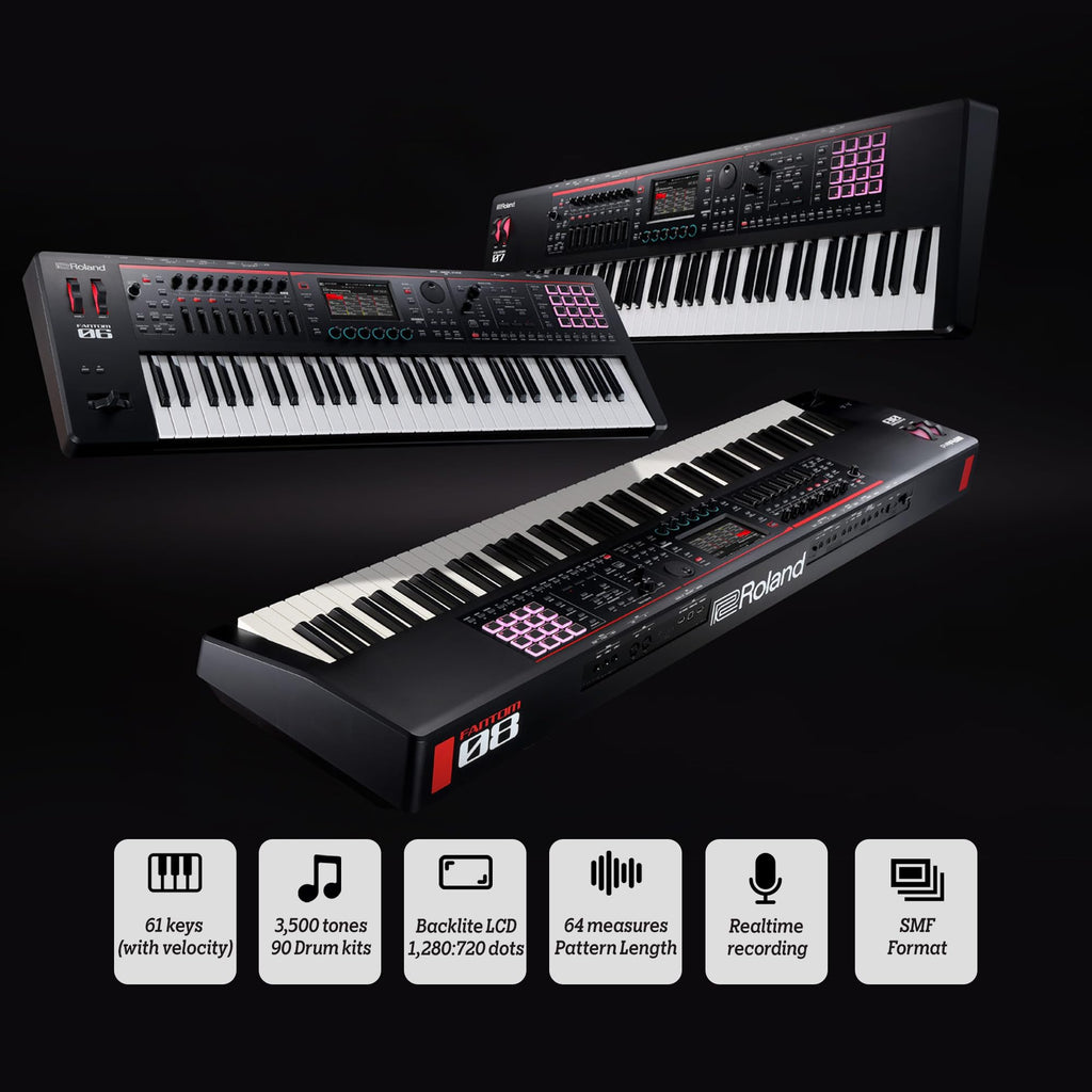 Roland Fantom 8 EX 88-Key Workstation Keyboard Synthesizer Bundle with Adjustable Stand, Sustain Pedal, Online Piano Lessons, Instructional DVD, and Austin Bazaar Polishing Cloth