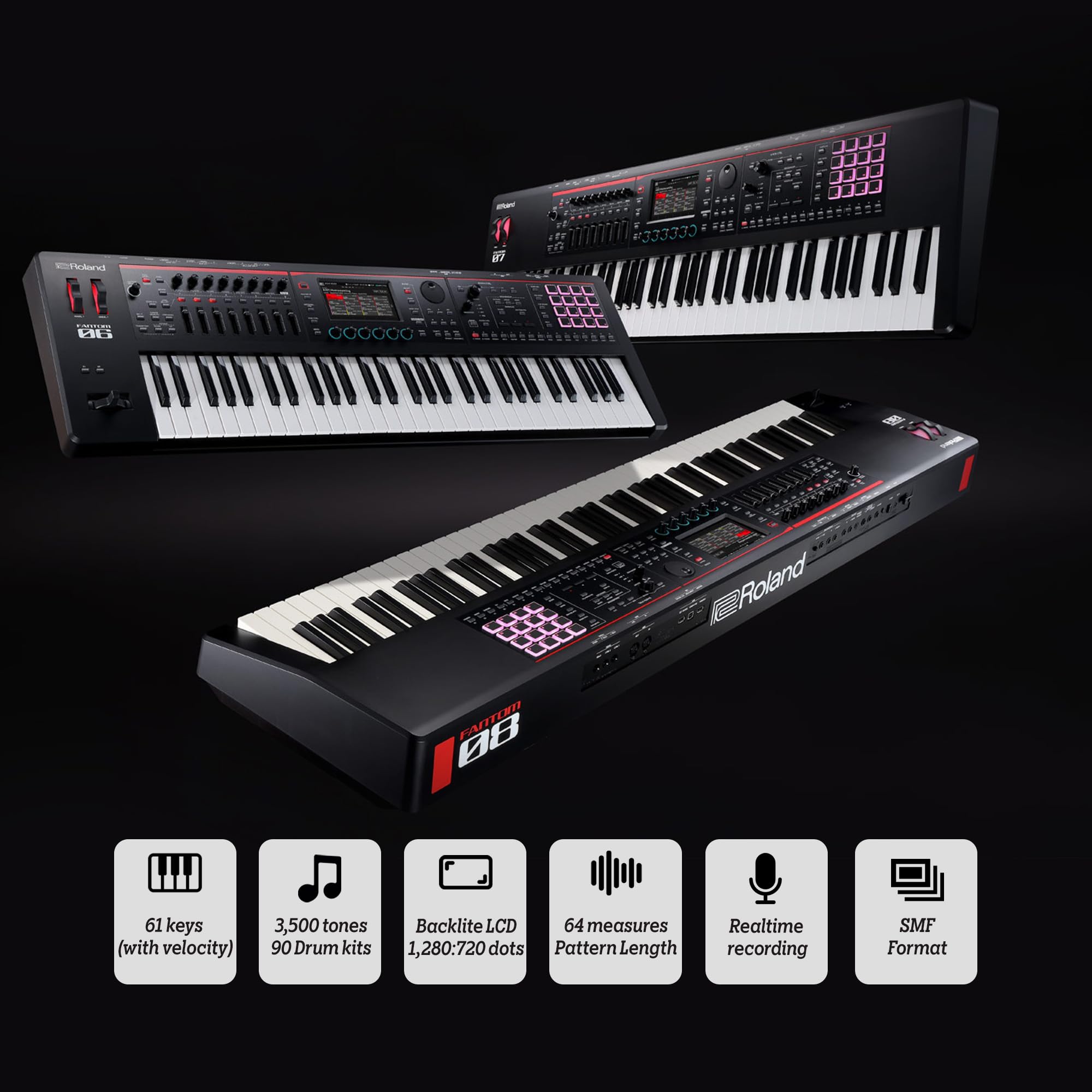 Roland Fantom 8 EX 88-Key Workstation Keyboard Synthesizer Bundle with Adjustable Stand, Sustain Pedal, Online Piano Lessons, Instructional DVD, and Austin Bazaar Polishing Cloth
