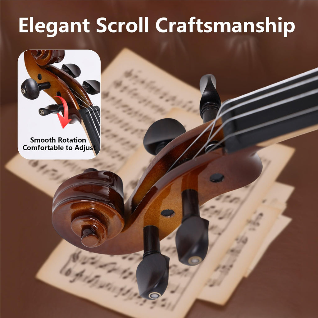 Violin 4/4 Full Size,Beginner Violin For Kids,Students,Adults,Fiddle Set with Hard Case,Bow,Rosin,Shoulder Rest,Tuner,Extra Strings,Bridge,Fingerboard Stickers