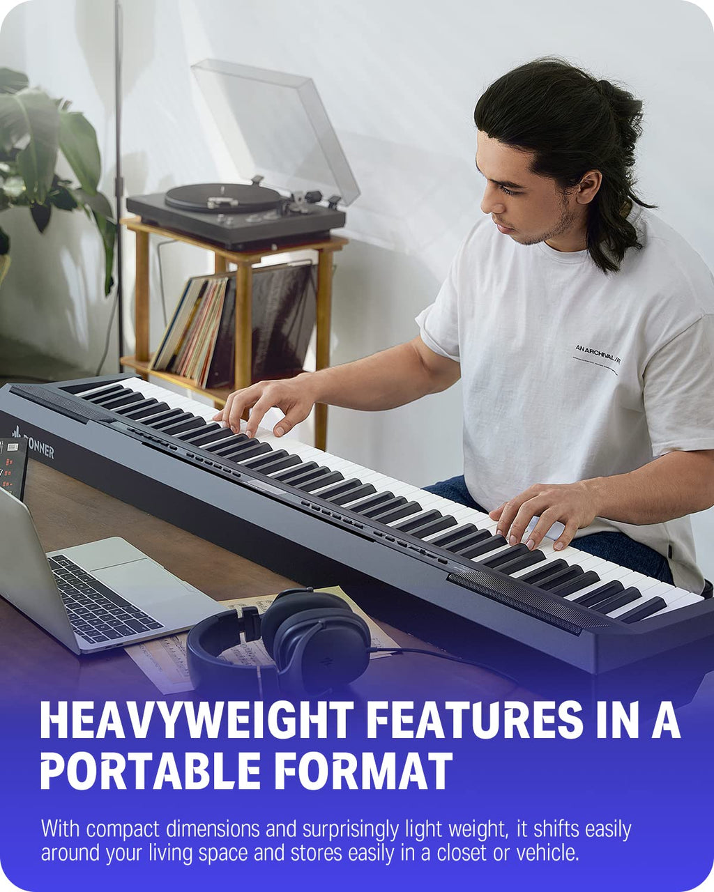 Donner 88 Key Weighted Keyboard, Premium Upright Piano for Beginner to Professional, Full Size Electric Keyboard with Headphone Adapter DDP-400