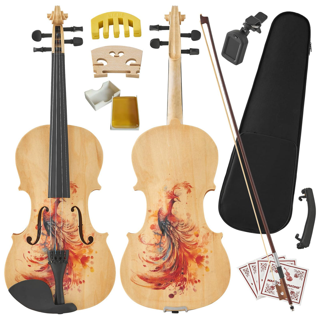 AW Solid Wood Violin 4/4 Full Set Fiddle Beginner Violin Full Size Stradivari Copy Style with Carry Case Bow Rosin Shoulder Rest for Student Adults Starter Kit