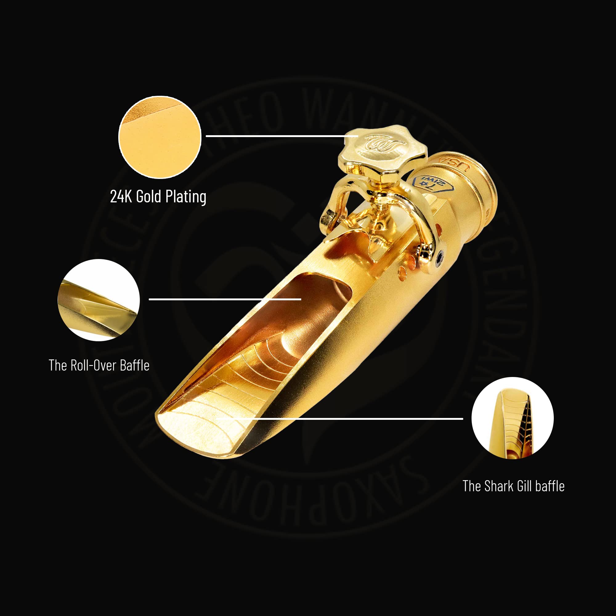 Theo Wanne Vintage Gaia 4 Tenor Saxophone Mouthpiece - Roll-Over Shark Gill Baffle - Huge, Warm and Free Sound – Large Stadium Chamber - Includes Reed Replacer Cap