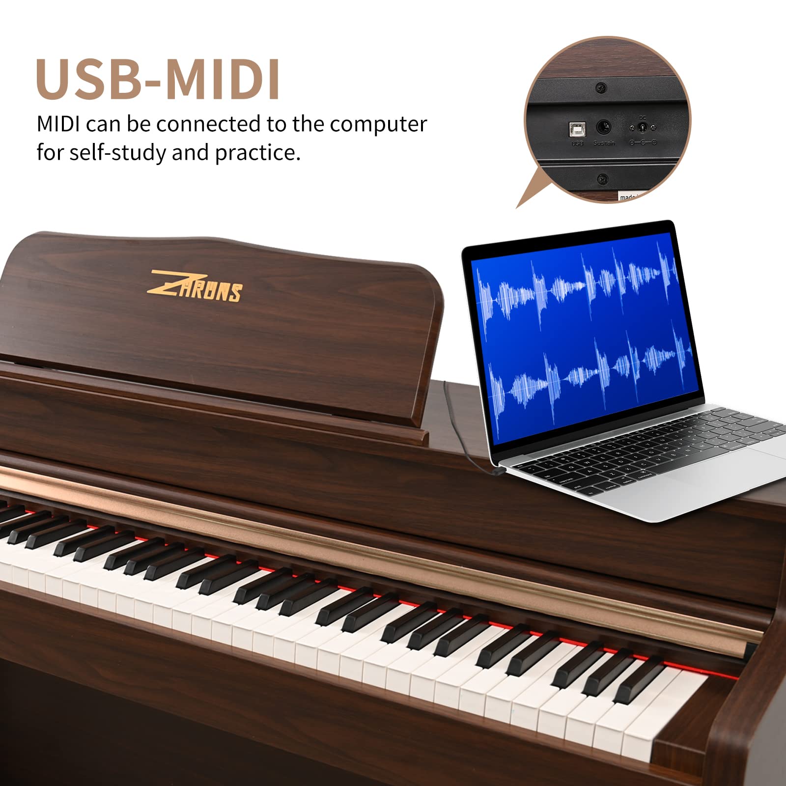 Digital Piano, 88 Key Weighted Keyboard Piano, Full-size Electric Piano Keyboard with Sheet Music Stand, Triple Pedal, Power Adapter, Supports USB-MIDI Connecting (White)