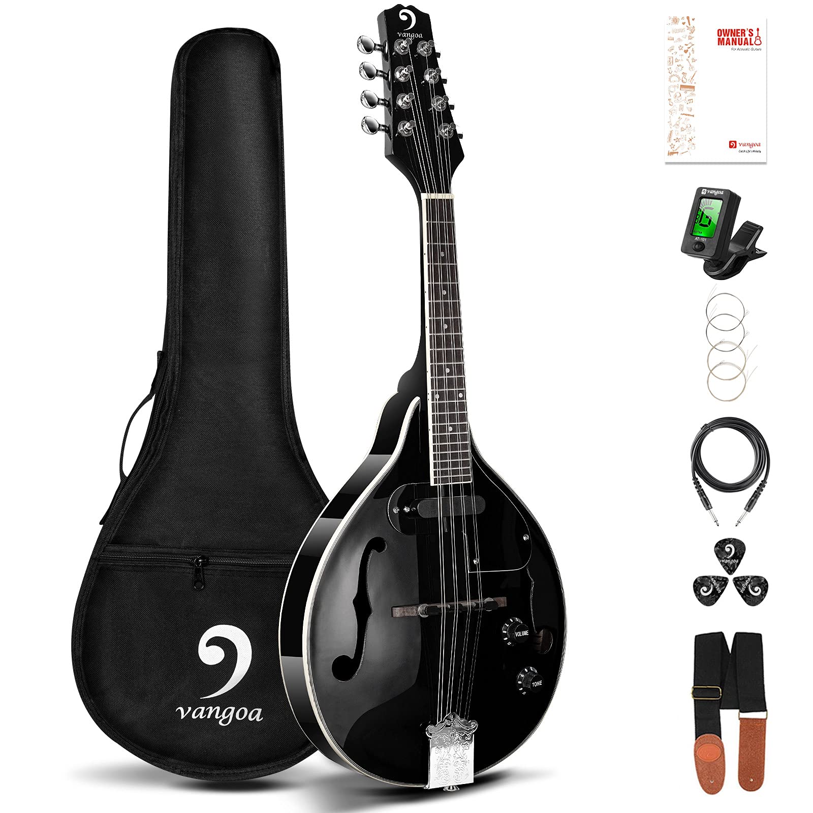 Vangoa Mandolin Musical Instrument A Style Acoustic Electric, 8 Strings Mahogany for Beginner Adults Teens, Red Burst