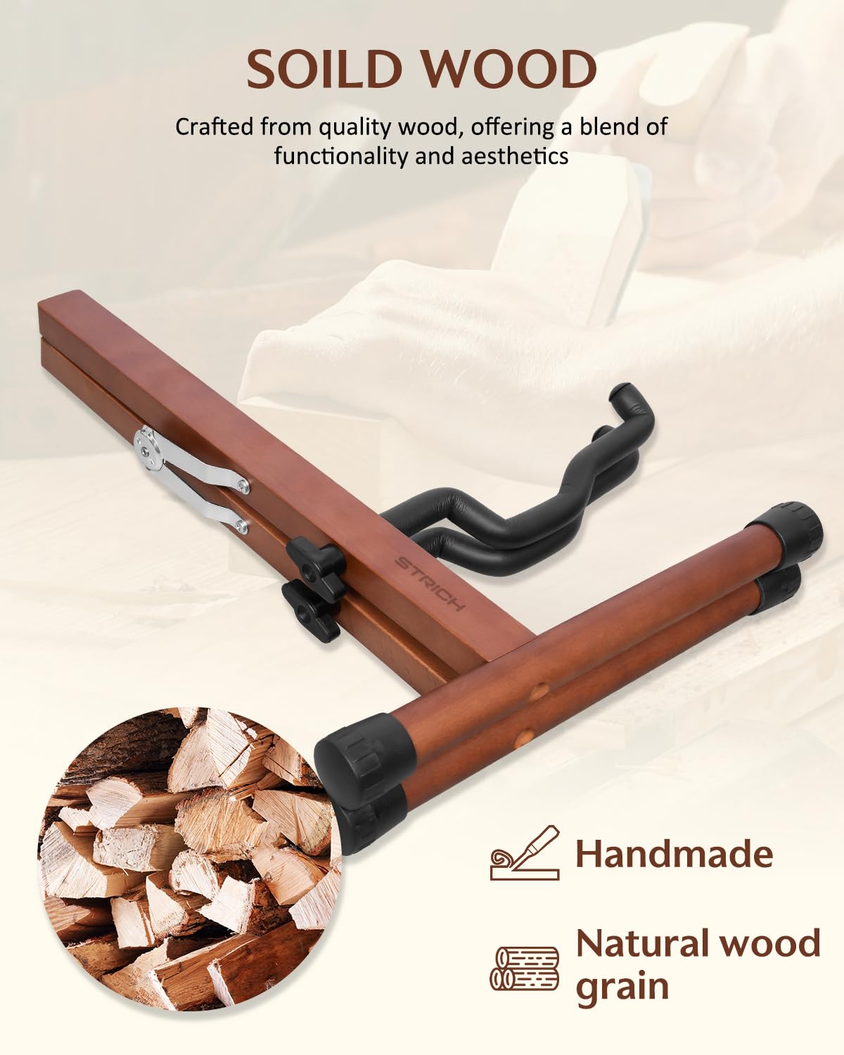STRICH Wood Guitar Stand, A-Style Folding Acoustic Electric Floor Guitars Stand, Wood Ukulele Holder for Bass, Cello, Mandolin, Banjo, SGS-02