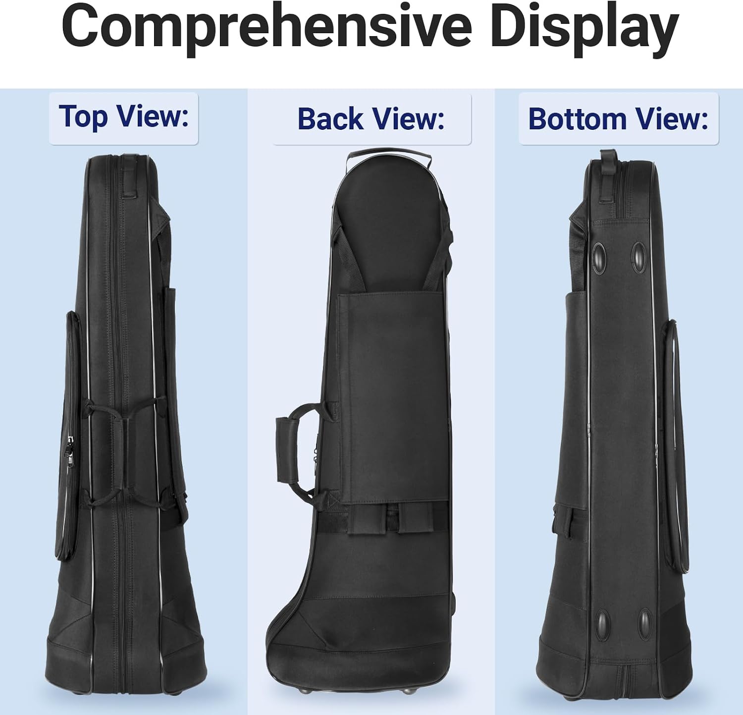 Case for Bb/F Tenor Trombone with F Attachment, Gig Bag Backpack | Lightweight trombone case with 600D nylon exterior, EPS foam protection, velvet interior, built-in straps, storage pocket.