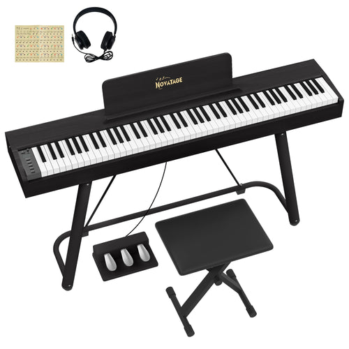 88 Key Full-Weighted Digital Piano, Full Size Electric Piano for Beginners, with U-Stand, 3 Pedal Unit, Adjustable Stool, Headphone, MIDI Functionality (Black)