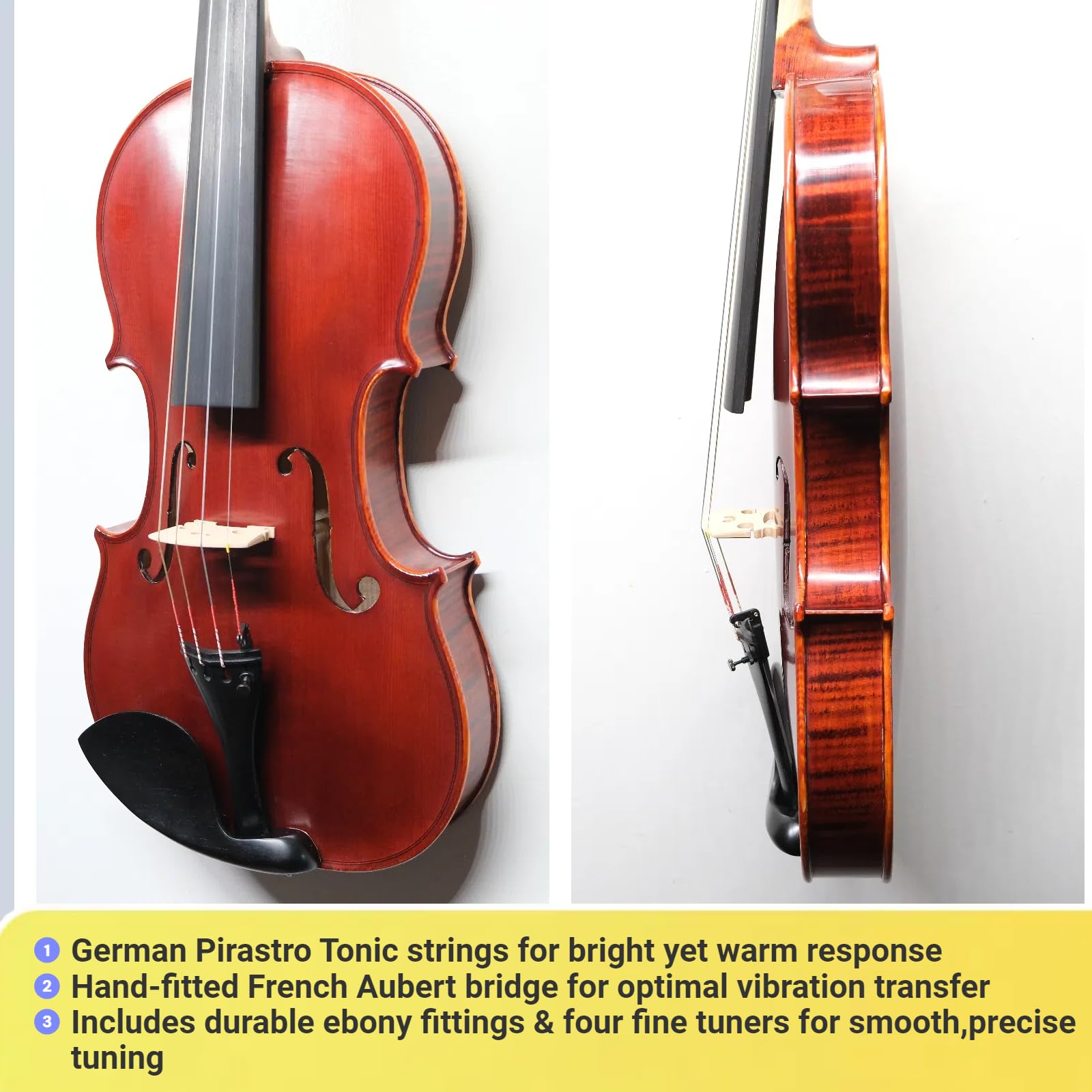 Master 4/4 Full-Size Violin | Hand-Varnished with 20+ Year Aged Italian Spruce & Bosnian Maple | Professional Orchestra Instrument for Professional soloists and session players (VIO1328)