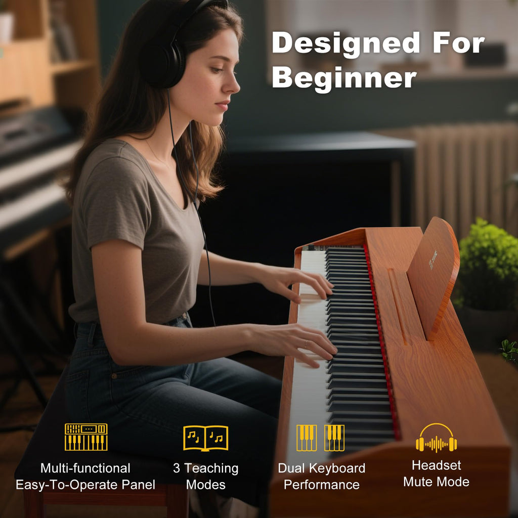 MUSTAR 88 Key Piano Keyboard with Piano Bench, Digital Piano 88 Semi Weighted Keys, Portable Electric Piano with Storage Stool, 3 Pedals, Built-In Speakers, USB/MIDI, Black