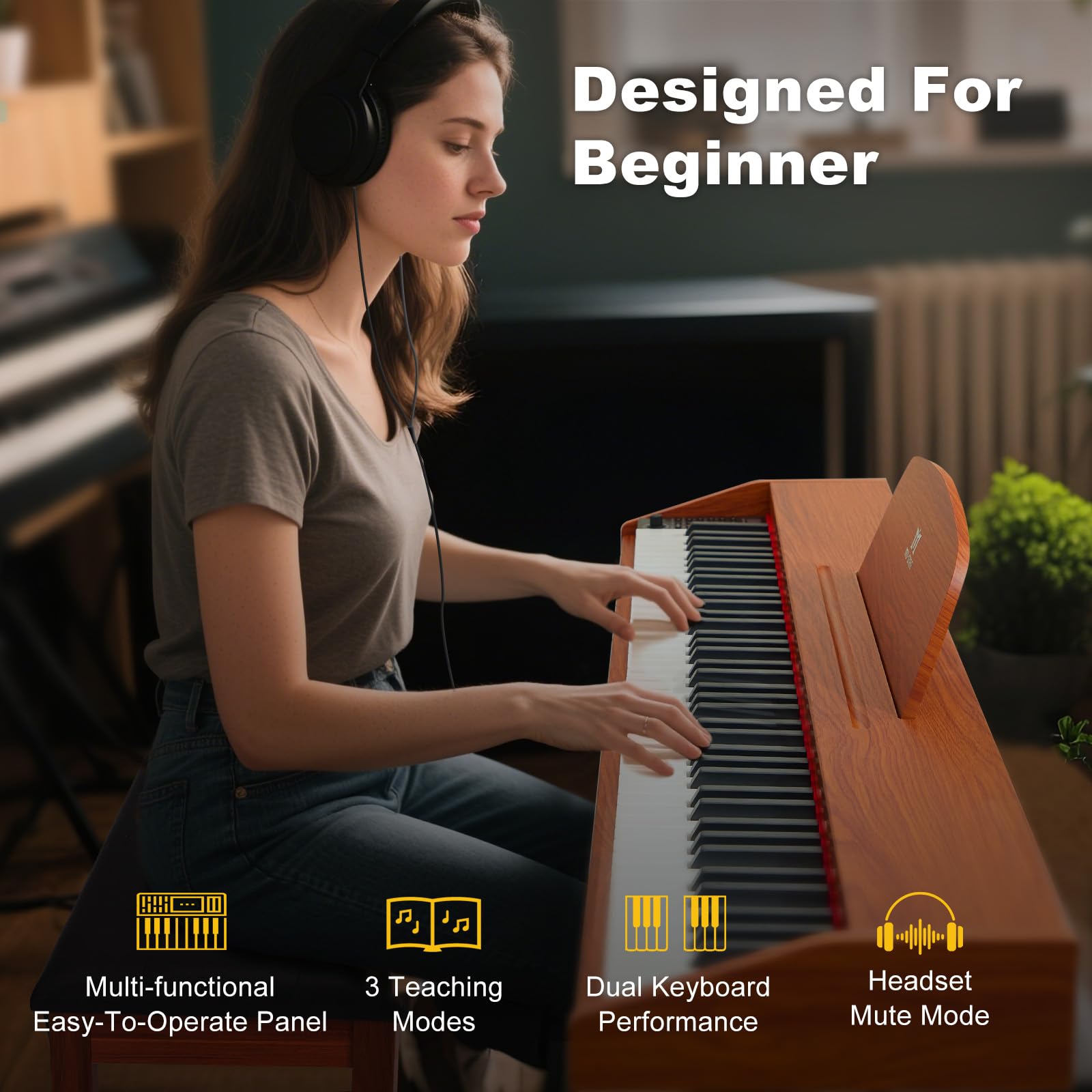 MUSTAR 88 Key Piano Keyboard with Piano Bench, Digital Piano 88 Semi Weighted Keys, Portable Electric Piano with Storage Stool, 3 Pedals, Built-In Speakers, USB/MIDI, Black