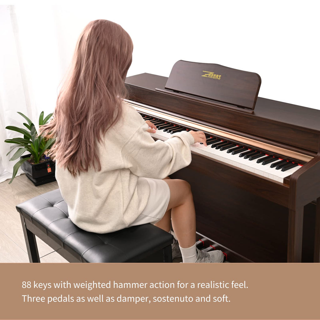 Digital Piano, 88 Key Weighted Keyboard Piano, Full-size Electric Piano Keyboard with Sheet Music Stand, Triple Pedal, Power Adapter, Supports USB-MIDI Connecting (White)