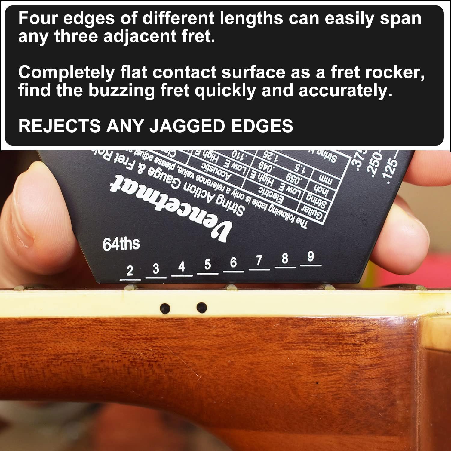 Guitar String Action Gauge, String Height Ruler, Guitar Fret Rocker, Fret Leveling Guide, Buzzing Fret Catcher, 1mm Thickness, Laser Etching, High Precision Graduations,Luthier Tools
