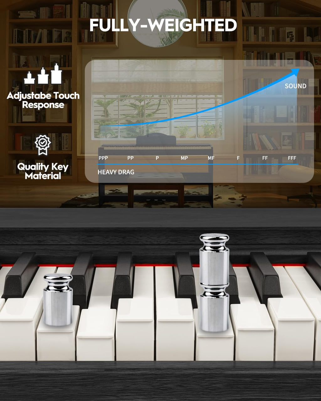 STRICH Digital Piano 88 Keys, Hammer-Action Weighted Keyboard, Full size Electric Piano Keyboard with Furniture Stand, 25Wx2 Speakers, Supports USB-MIDI/Wireless Connect, SDP-300W (Color Walnut Wood)