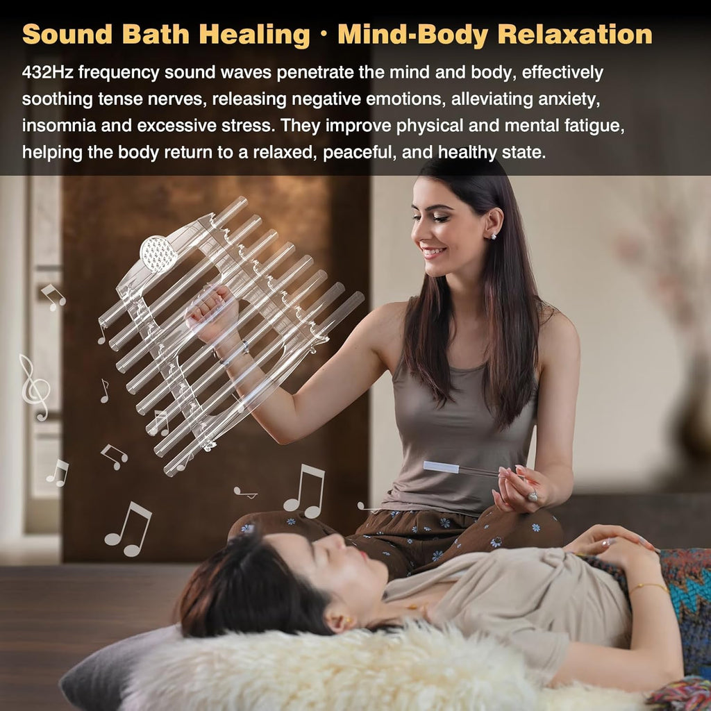 432Hz 8 Note CDEFGABC Quartz Crystal Singing Harp,Including Bracket Alumina Carrry Case for Sound Bath and Meditatiion