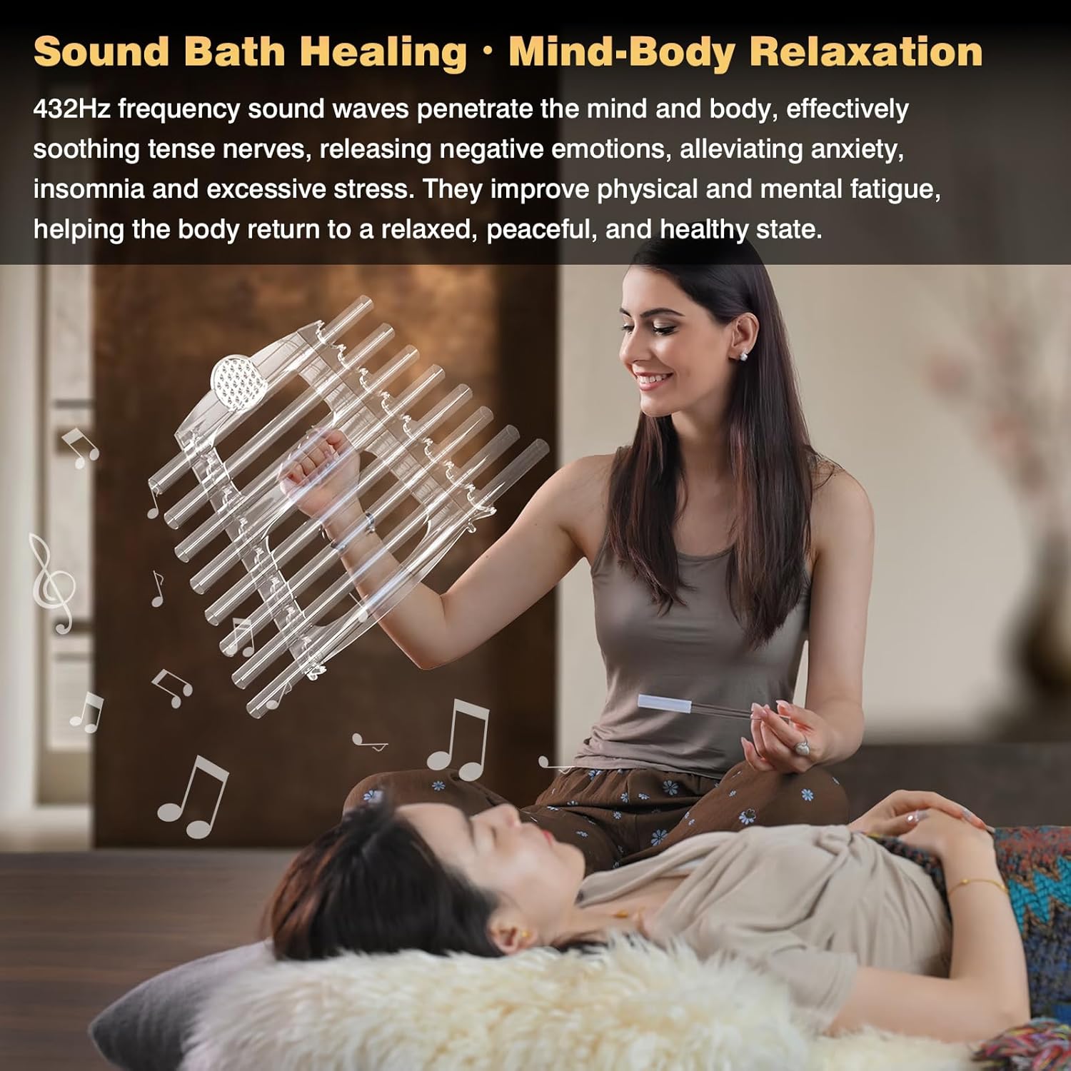432Hz 8 Note CDEFGABC Quartz Crystal Singing Harp,Including Bracket Alumina Carrry Case for Sound Bath and Meditatiion