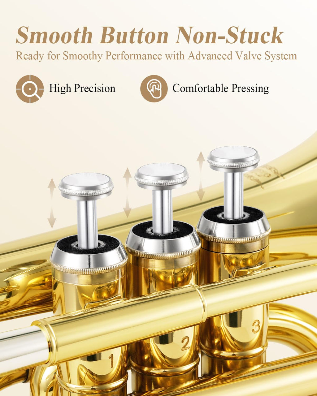 Eastar Pocket Trumpet B Flat Brass Bb Pocket Trumpet with Mouthpiece 7C, Cleaning Cloth, Hard Case, Gloves, Full Kit, Gold Lacquer, ETR-330