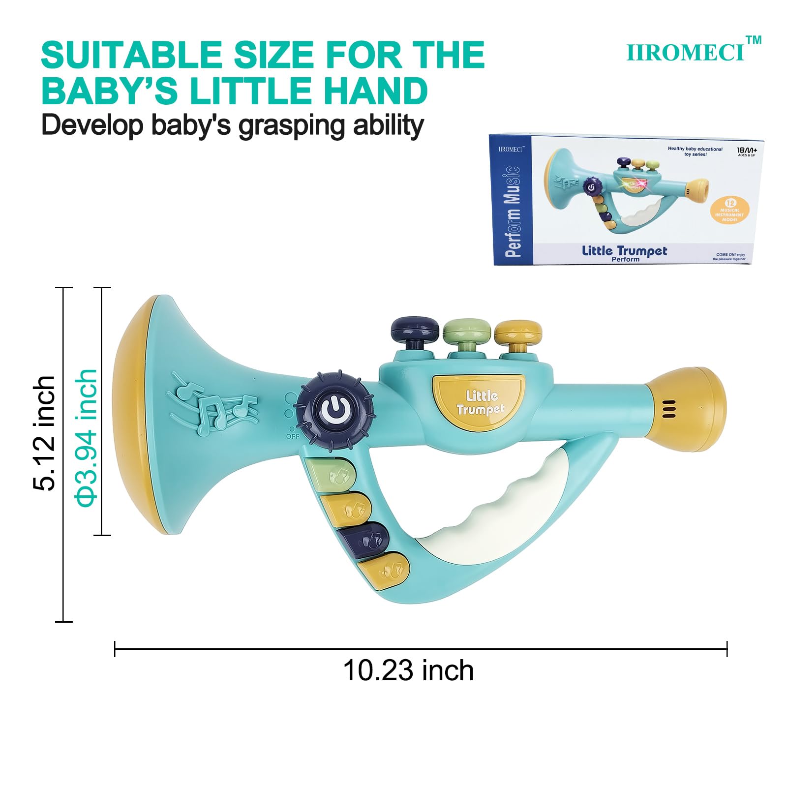 Musical Instruments Toys for Kids, Toddlers Little Trumpet and Baby Educational Toy for Girls & Boys Ages 1-3 (Blue)