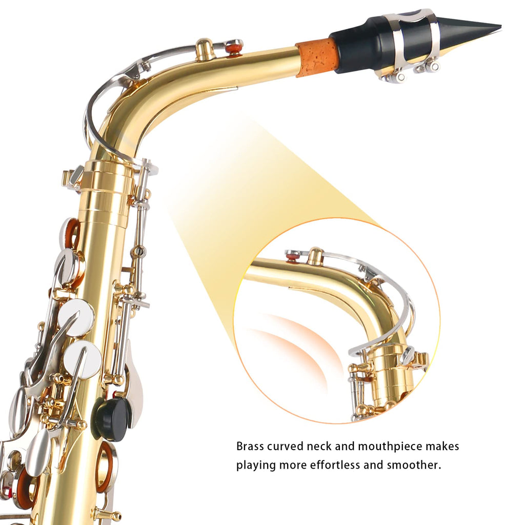 EASTROCK Black/Golden Alto Saxophone E Flat Sax Full Kit for Students Beginner with Carrying Case,Mouthpiece,Mouthpiece Cushion Pads,Cleaning Cloth&Cleaning Rod,White Gloves,Neck Strap