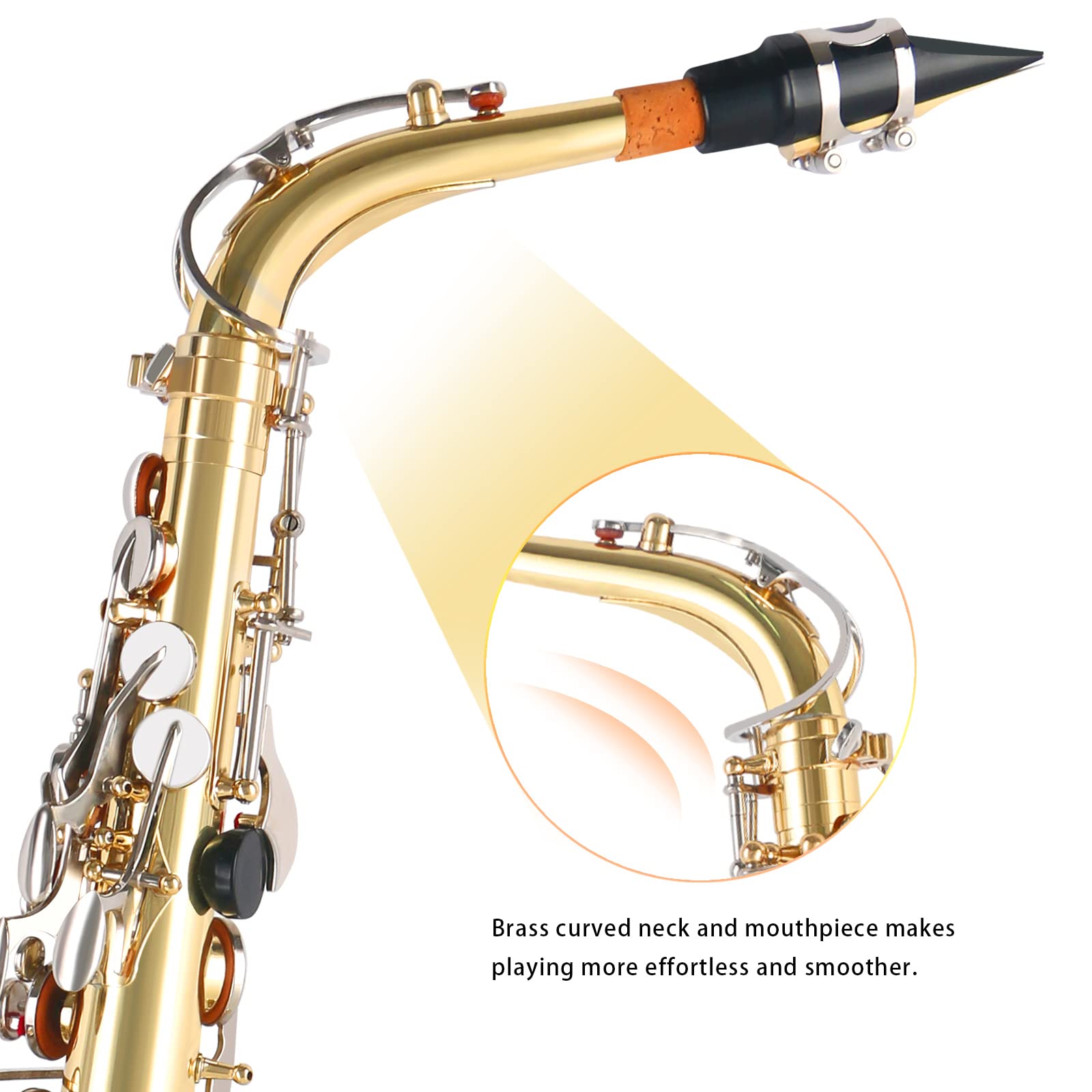 EASTROCK Black/Golden Alto Saxophone E Flat Sax Full Kit for Students Beginner with Carrying Case,Mouthpiece,Mouthpiece Cushion Pads,Cleaning Cloth&Cleaning Rod,White Gloves,Neck Strap