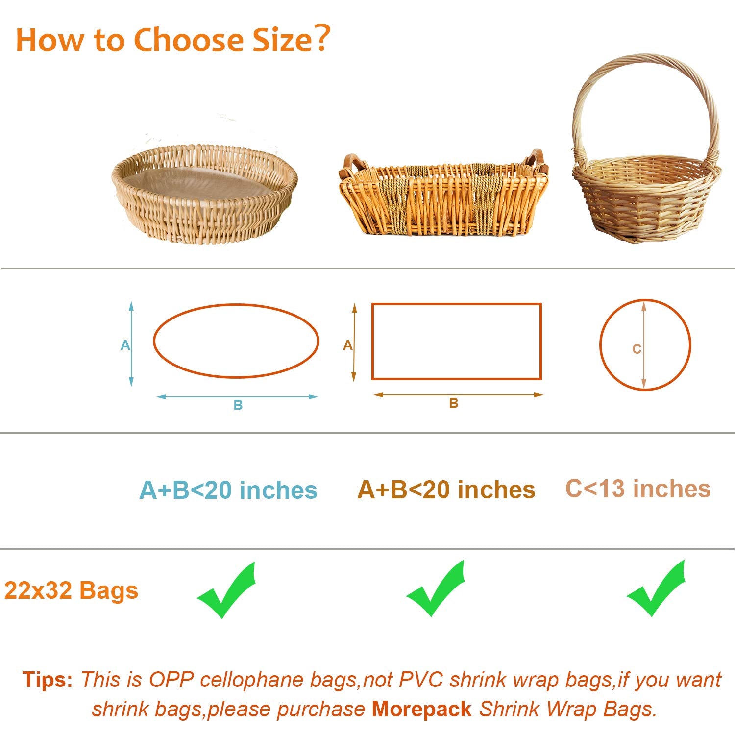 Morepack Large Cello/Cellophane Bags,30x 40 Inches Clear Basket Bags OPP Plastic Cellophane Wrap for Gift Baskets Packaging 20 Pieces (No Bow or Ribbon Included)