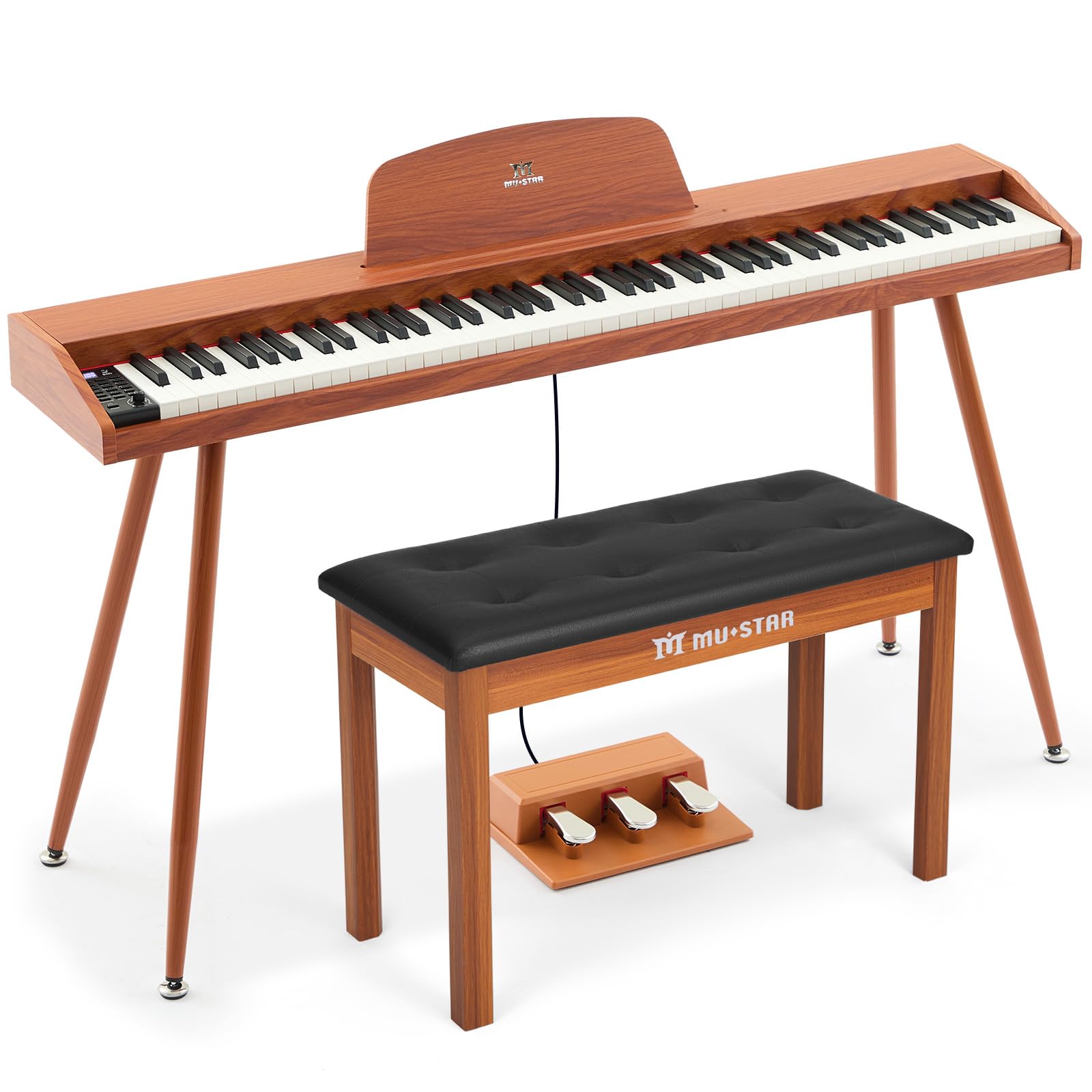 MUSTAR 88 Key Piano Keyboard with Piano Bench, Digital Piano 88 Semi Weighted Keys, Portable Electric Piano with Storage Stool, 3 Pedals, Built-In Speakers, USB/MIDI, Black