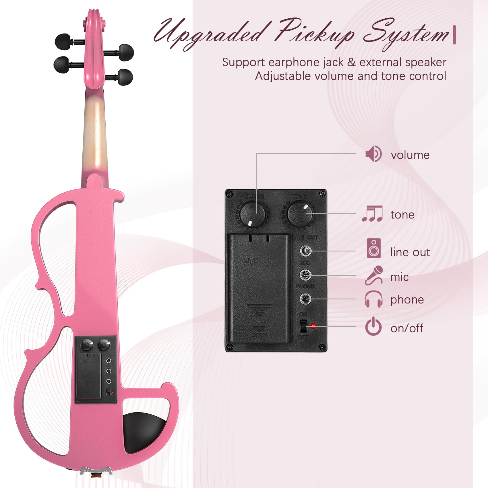Electric Violin 4/4 Kit, Electric Violin 4/4 Full Size for Adults, Students, Beginner Violins, Full Size Violins Set with Case, Bow, Rosin and Headphones, Black