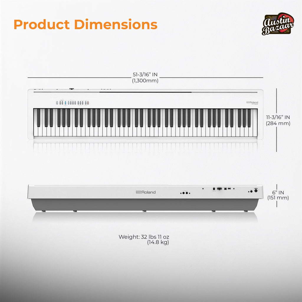 Roland FP-30X 88-Key Digital Piano - Black Bundle with Adjustable Stand, Bench, Sustain Pedal, Online Piano Lessons, Instructional DVD, and Austin Bazaar Polishing Cloth