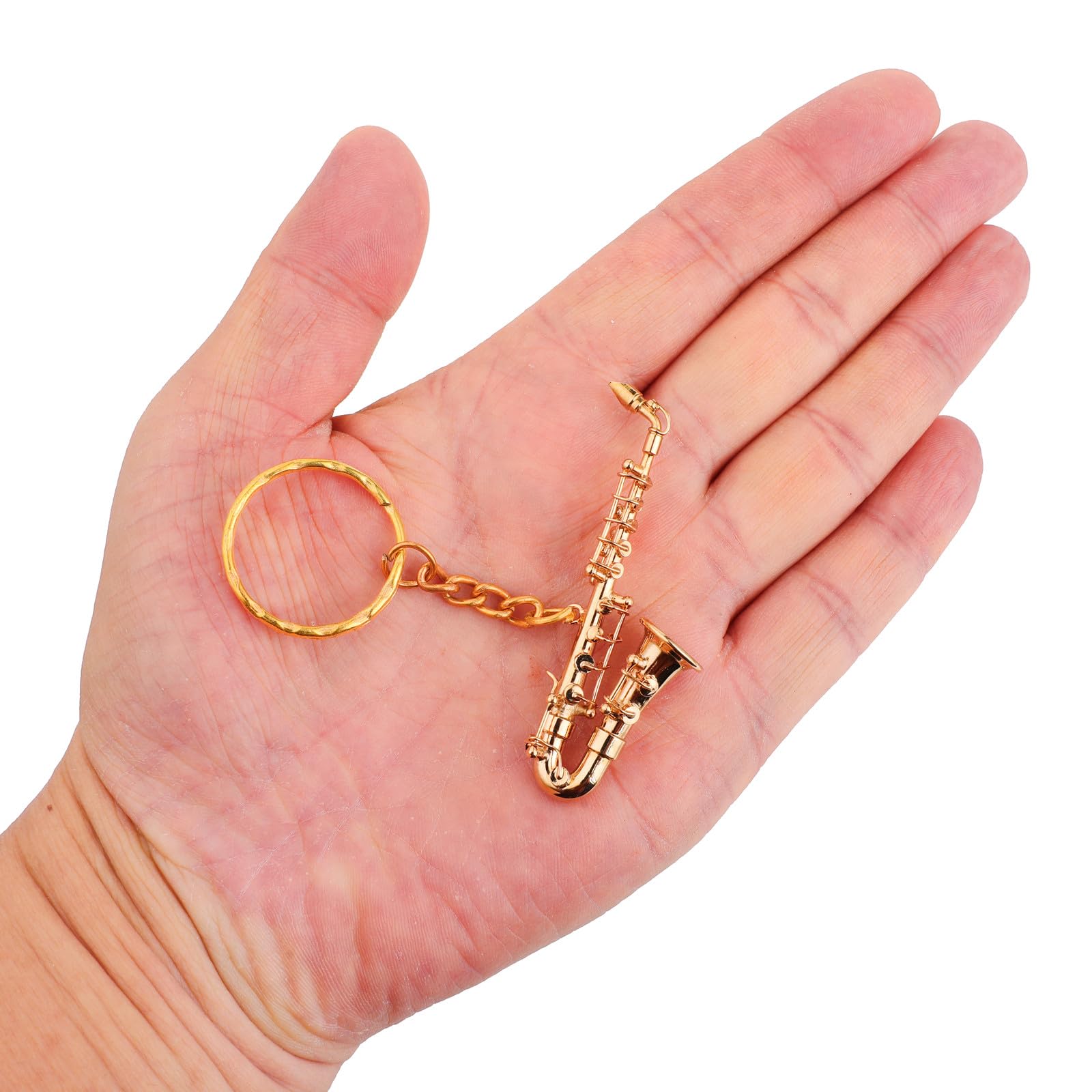 Miniature Musical Instrument Keychain with Case Brass Mini Collectible Figurines Replica Key Ring Birthday Gifts