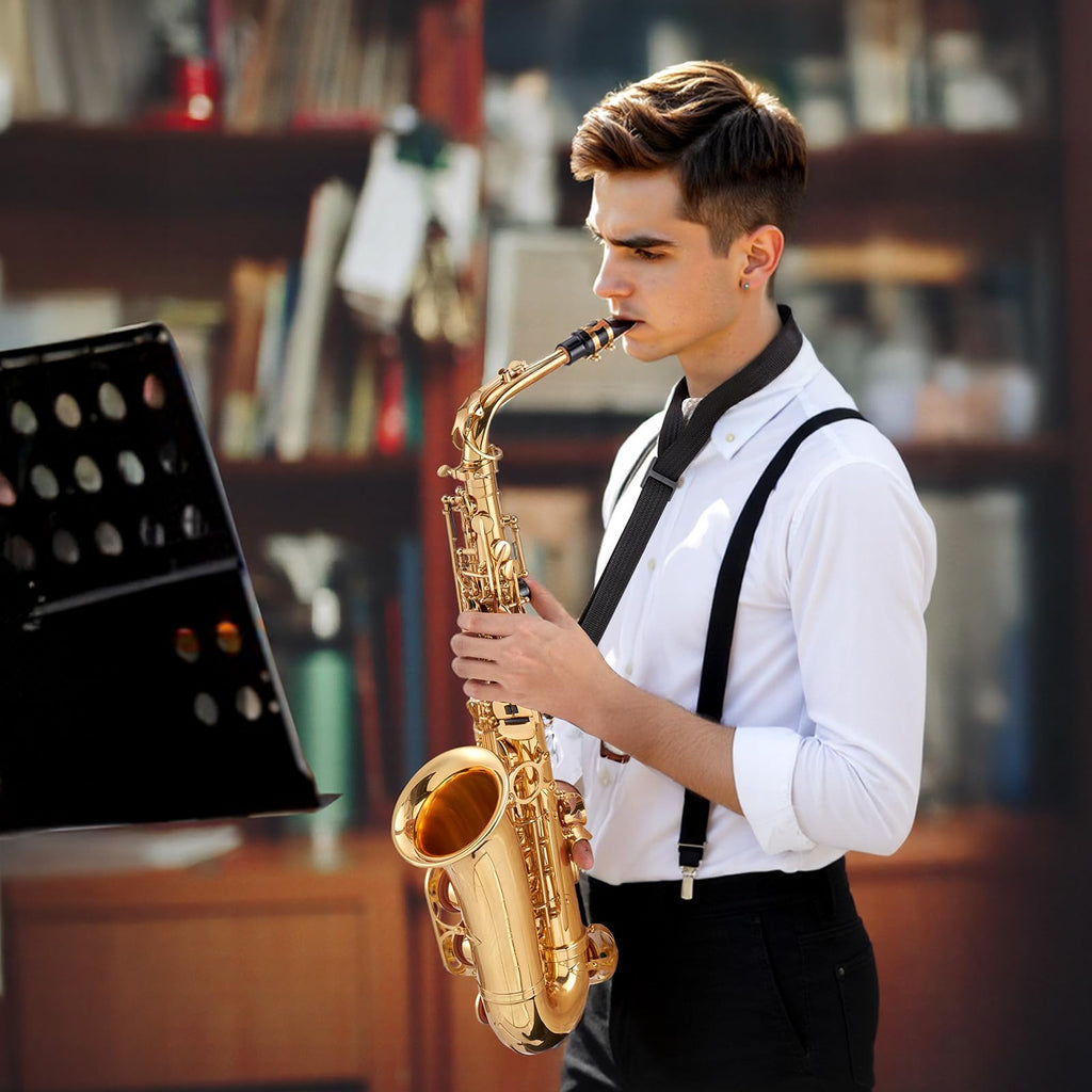 VEVOR Tenor Saxophone, B Flat, Professional Brass Saxophone Beginner Kit with Carrying Case, Mouthpiece, Straps, Cleaning Cloth, Gloves, Neck Strap, 23 Keys Tenor Sax Kit, for Beginners Students, Gold