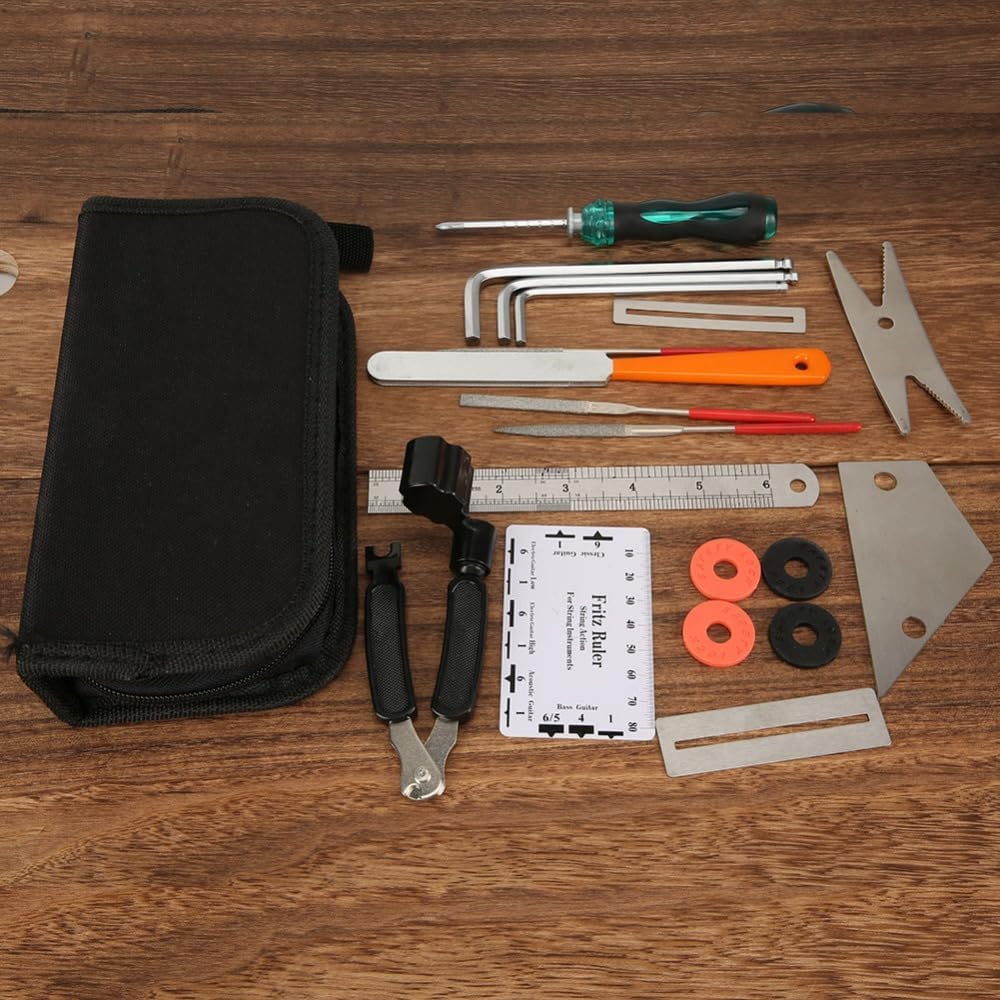 – Professional Guitar Maintenance Kit with String Organizer Guitar Winder String Cutter String Action Ruler Gauge for Acoustic Guitar Ukulele Bass