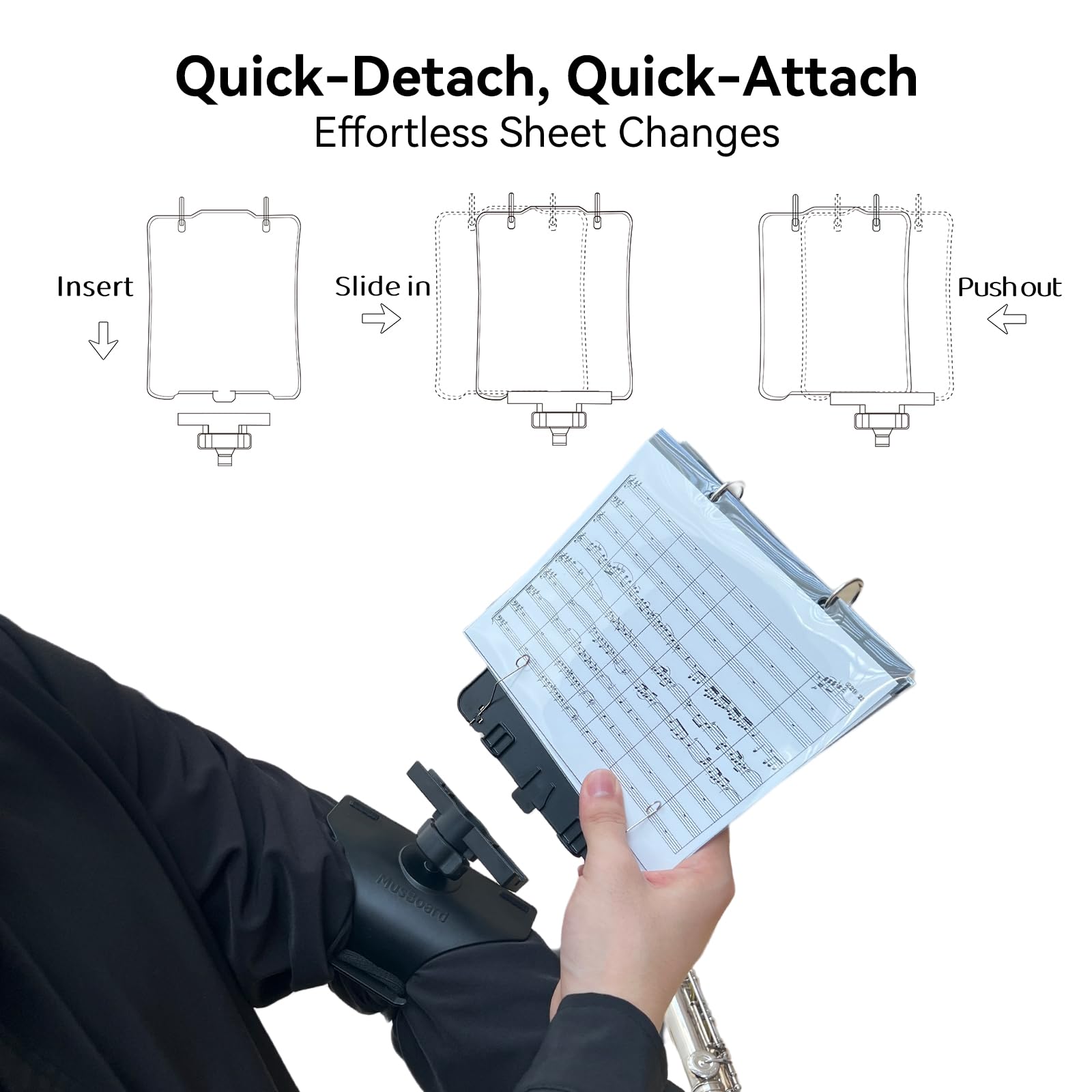 Trumpet Lyre TC10, Adjustable Marching Band Lyre for Trumpet with Flip Folder, Includes 10 Refill Sleeves