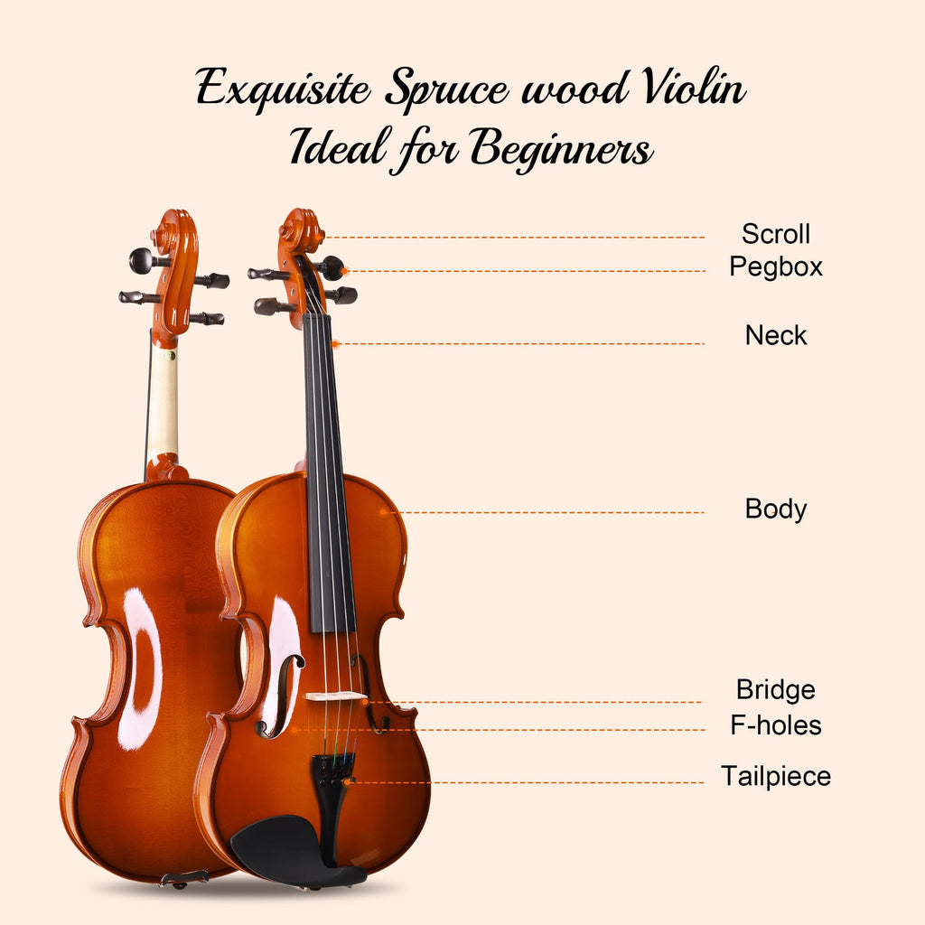 ADM Acoustic Violin for Beginner 4/4 Full Size Violin Set Solid Wood Ebony for Adult Teen Student Starter Kit with Hard Case, Shoulder Rest, Bow, Music Stand, Strings, Free Lessons (Sepia, 4/4 Size)