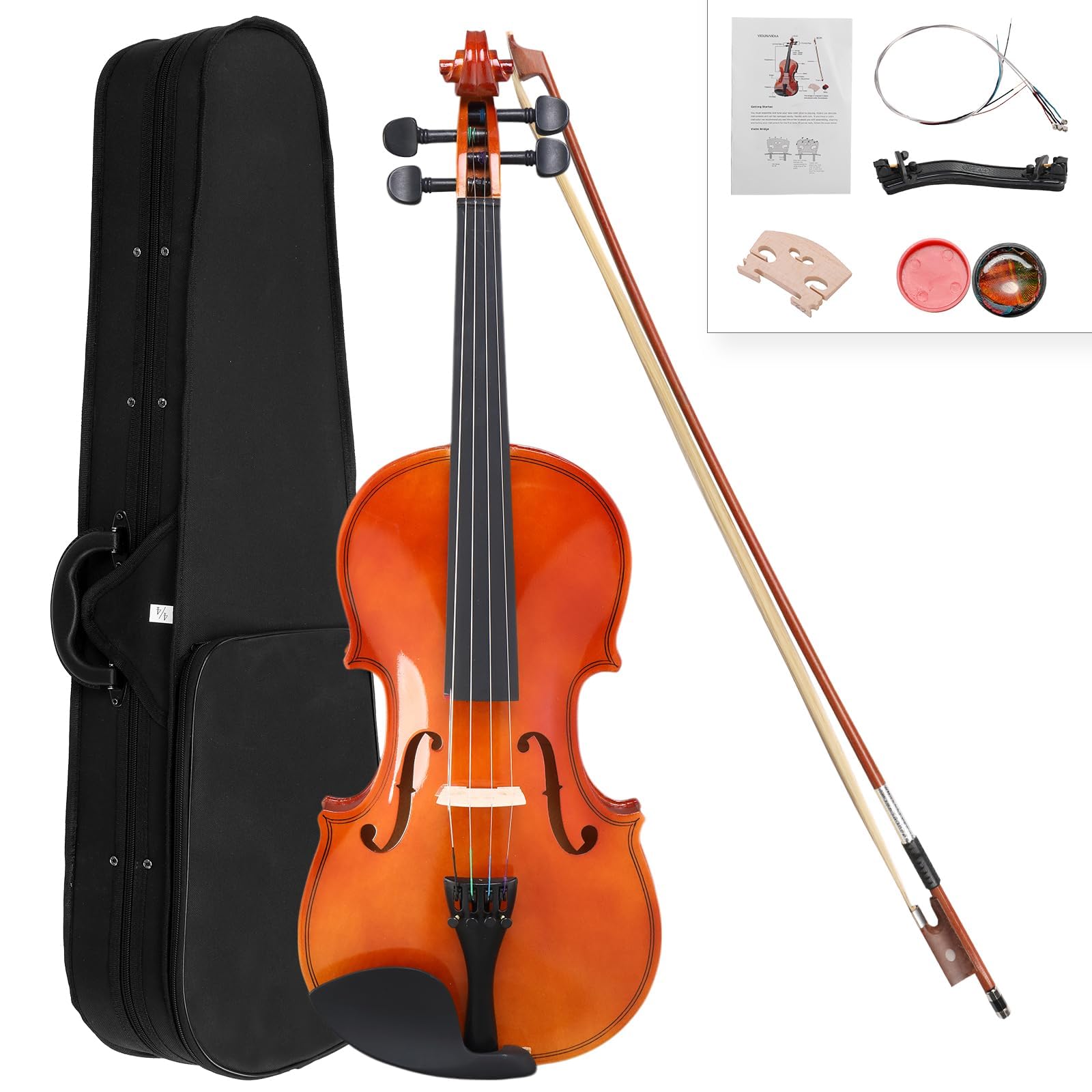 4/4 Full Size Beginner Violin, Acoustic Fiddle Set for Adults, Teens, and Students (Age 12+), with Case, Bow, Bridge, and Rosin (Pink)
