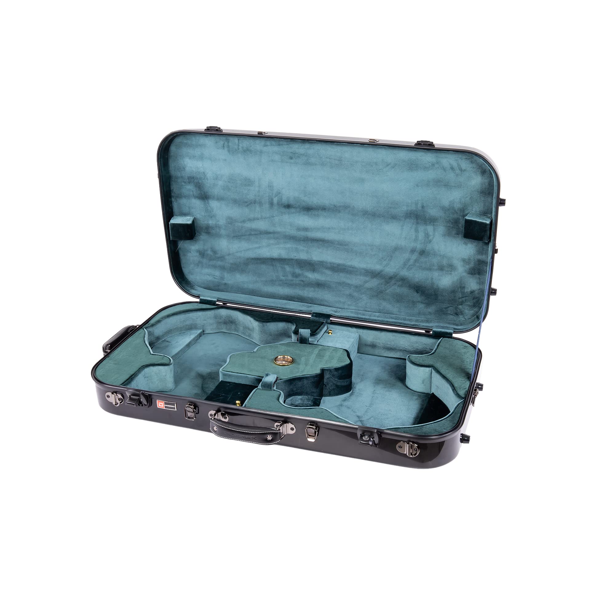 Crossrock Fiberglass Double Case for Mandolin & 4/4 Violin – Fits A & F-Style | Black Gloss Finish, TSA Lock, Backpack Straps, Accessory Storage – Pro Tour Series