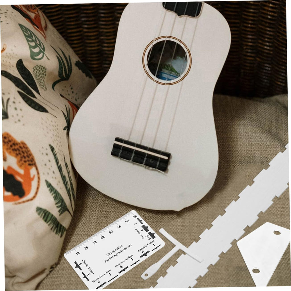 Mikinona 12pcs Guitar Luthier Tools Kit with String Action Gauge Ruler Notched Radius Gauge Fret Rocker Straight Edge for Precise Measurement and Setup Compact Portable Guitar Repair and