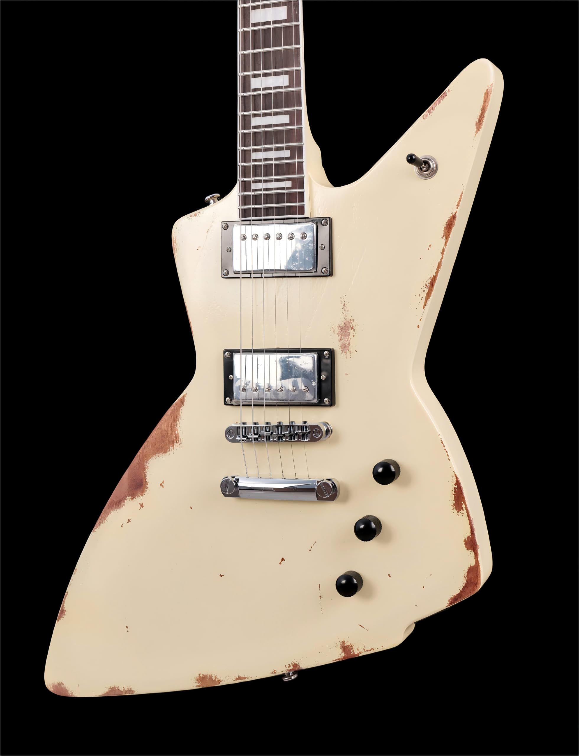 KGD Relic Electric Guitar-6-String Heavy Metal Guitar with Bone Nut, Professional Electric Guitar for Adults(Black&White)