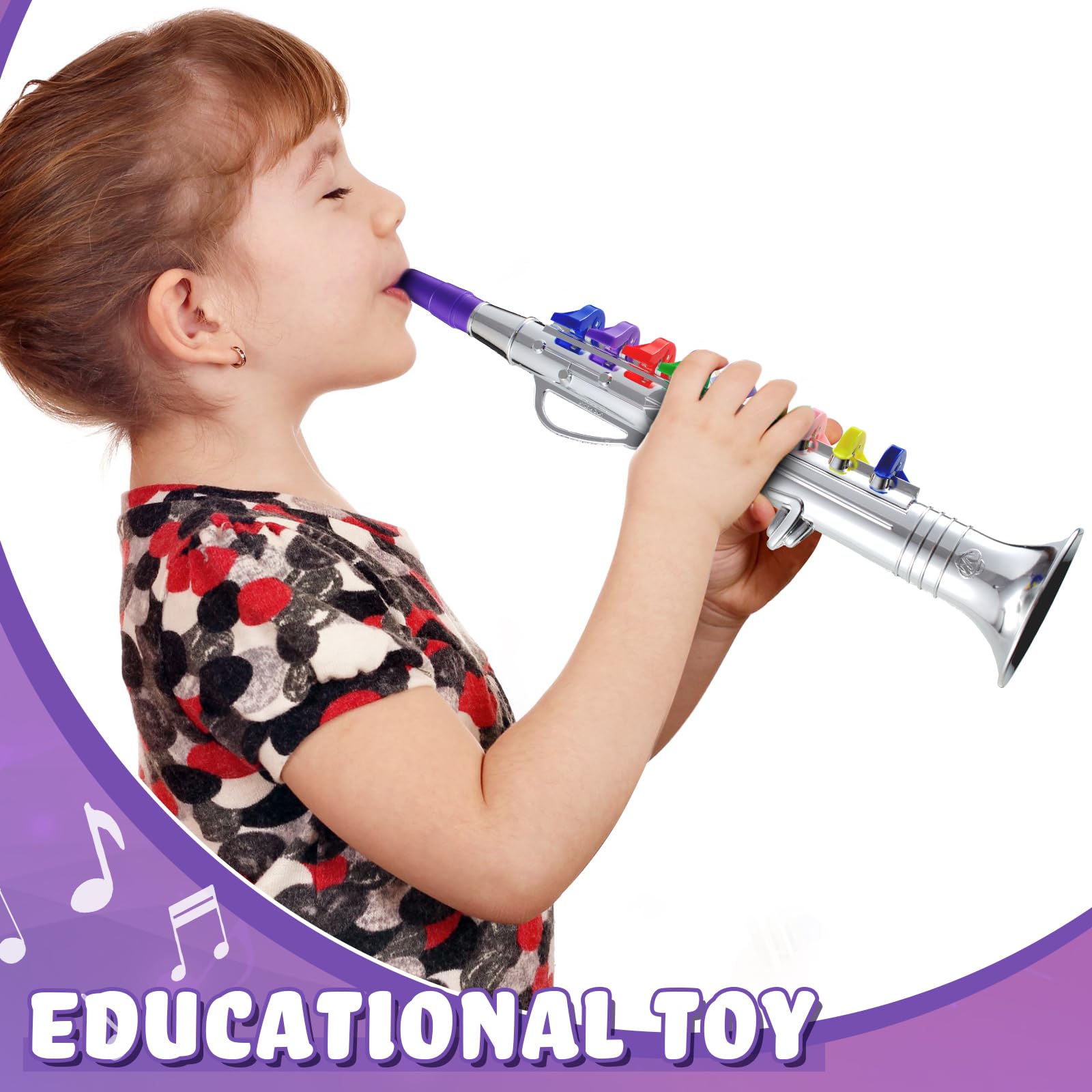 Lewtemi Gold Trumpet Musical Instruments Toy for Kid Toddler Fake Plastic Preschool Music Toy Gift Non-Professional Wind Instrument Early Educational Teaching Songs Gifts for Toddlers Children