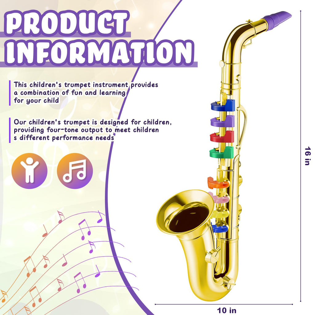 Lewtemi Gold Trumpet Musical Instruments Toy for Kid Toddler Fake Plastic Preschool Music Toy Gift Non-Professional Wind Instrument Early Educational Teaching Songs Gifts for Toddlers Children